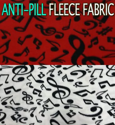 Fleece Fabric Printed Anti Pill BLACK MUSICAL NOTES With COLOR Background • $10.89