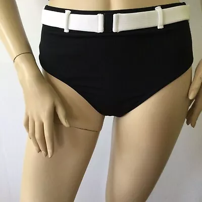 Volcom Sz. M Retro High Waist Ribbed Black W/ White Belt Bikini Bottom Separate • $29.95