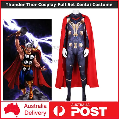 Thunder Thor Cosplay Full Set Zentai Costume Jumpsuit Cape Halloween Costume • $52.91