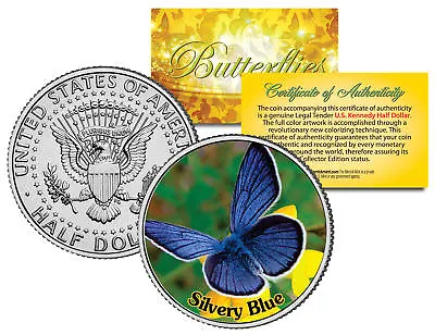 $8.95 • Buy SILVERY BLUE BUTTERFLY JFK Kennedy Half Dollar US Colorized Coin
