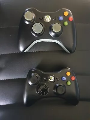 2 Genuine Microsoft Xbox 360 Wireless Controller Black Fully Tested! Work Great • $35