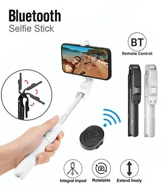 Long Selfie Stick Bluetooth 360°Monopod Phone Tripod For IPhone Samsung REDMI • £9.99