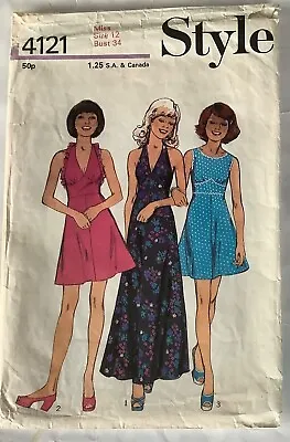 Style 4121 - Vintage 70s (Maxi) Dress With Midriff Band Sewing Pattern - 12 • £6.50