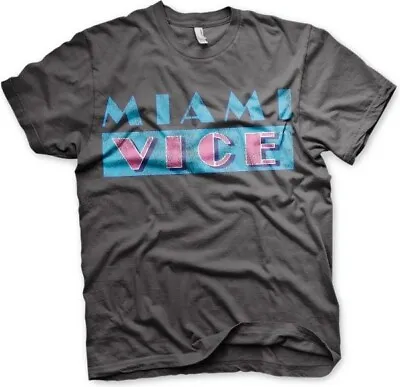 Miami Vice Distressed Logo T-Shirt Dark-Grey • £25.70