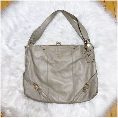 $99 • Buy Emma Fox Leather Dressage Kiss-Lock Satchel Handbag Tan EUC