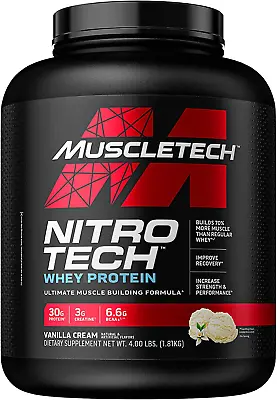 Whey Protein Powder | MuscleTech Nitro-Tech Whey Protein Isolate  Vanilla 4 LBS • $72.93