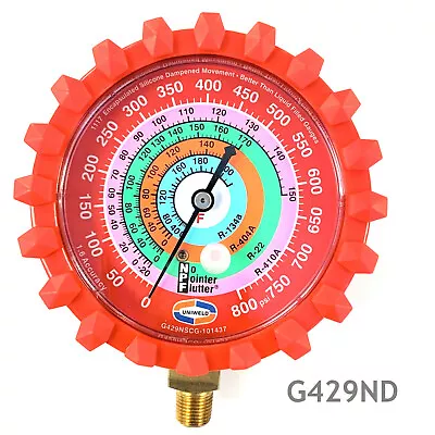 Uniweld G429ND High Side Red Gauge W/ Boot 3 1/8  NPF ºF / PSI R410a22404134 • $24.23