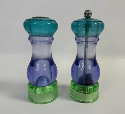 Mr Dudley Salt Pepper Mill Grinder Set Acrylic Teal Indigo Green MCM Vintage • $32.99