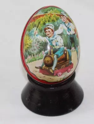 Vintage Metal Easter Egg Tin Candy Holder LithoKids Train German • $12.49