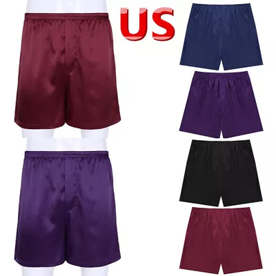 US Mens Satin Boxer Shorts Pajamas Bottom Sleepwear Boxers Underwear Beach Short • $9.93