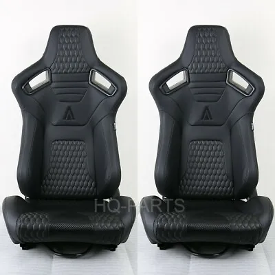 2 Tanaka Premium Black Carbon Pvc Leather Racing Seat Reclinable Fits Mitsubishi • $347.81