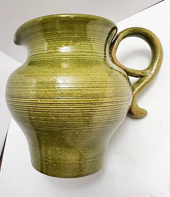 Vintage Hand Turned Green Pottery PITCHER Signed Evans Macon Ga - 4.75” Tall • $9.95