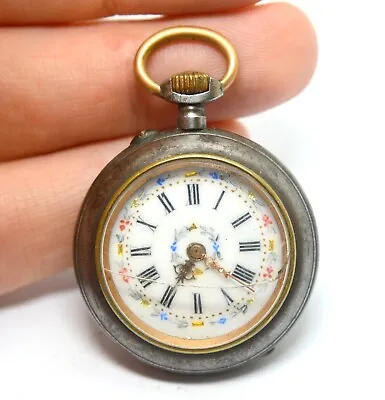 19th CENTURY LADIES HAND-PAINTED MECHANICAL POCKET WATCH • $33.99