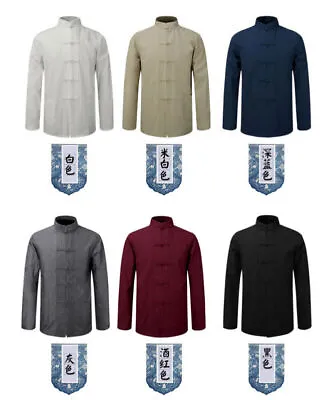 Men Chinese Tang Suit Cotton Traditional Coat Clothing Kung Fu Tai Chi Uniform • £23.99