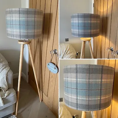 Sanderson Check Lamp Shade Drum Byron Wool Fabric Standard Floor Lamp • £40