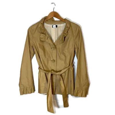 J. Crew Womens Sz 6 Short Trench Jacket Coat Lined Ruffle Tan Beige Preppy • $19.16