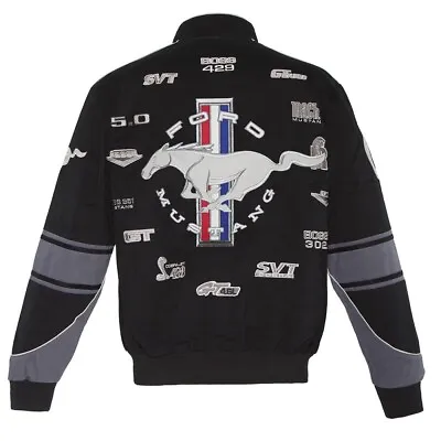 Authentic Ford Mustang Racing Jacket Mens Black Cotton Twill Jacket By JH Design • $159.99