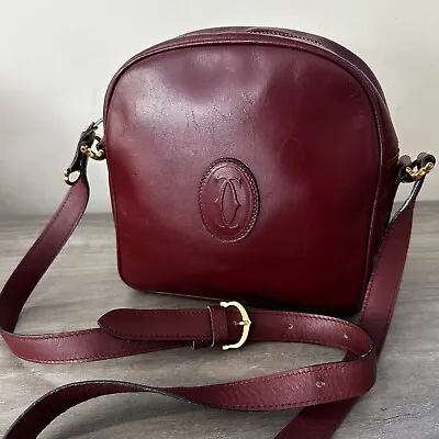 Vintage CARTIER Women’s Leather Saddle Crossbody Bag Bordeaux Red Must De Paris • $199.99