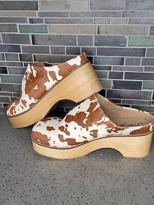 Free People Matisse Holly Cow Print Clog Heel Platform SZ 9.5 39 1/2 • $84.54