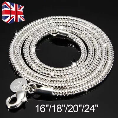 3mm 925 SOLID STERLING SILVER SNAKE CHAIN NECKLACE INCH SIZES HOT 16/18/20/24  • £5.99