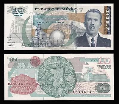 Mexico 10 Nuevos Pesos 7-31-1992 Series M. Serial #4515157. P-95 Crisp UNC. • $20