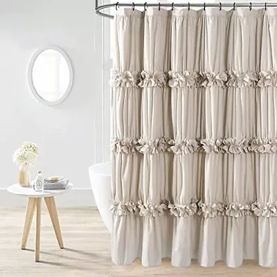 Camel Ruffle Shower Curtain Vintage Handcrafted Bow Tie Ruched Microfiber Bat... • $34.80