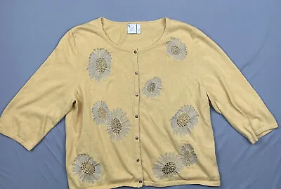 $16.89 • Buy J Jill Cardigan Sweater Womens Extra Large Yellow Crop 3/4 Sleeve Button Floral