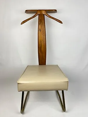 VTG 1965 The Setwell Company Butler's Valet Chair Wood Back Cream Seat USA MCM • $79.79