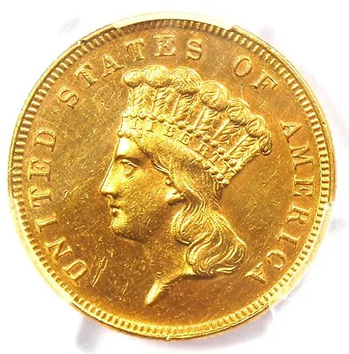 1868 Three Dollar Indian Gold Coin $3 - Certified PCGS AU Details - Rare Date! • $2417.75