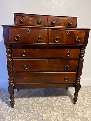 Antique Flame Mahogany Empire Bureau Dresser Chest Of Drawers. 1800s • $125