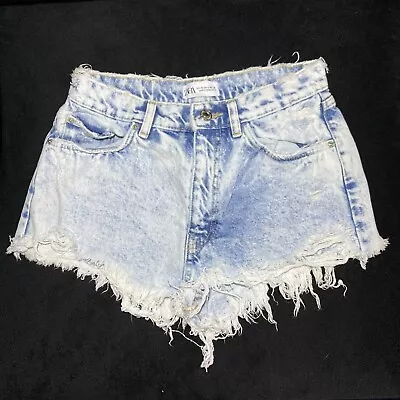 Zara Women Blue Distressed Cut Off Denim Shorts Size 4 • $15.99