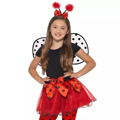 Childrens Girls Fancy Dress Ladybird Set Tutu Wings & Headband Ladybug Smiffys • £17.99