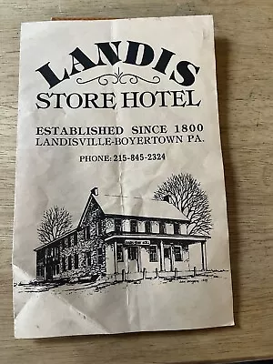 Landis Store Hotel Landisville Boyertown Pa. Vintage Menu • $8.95