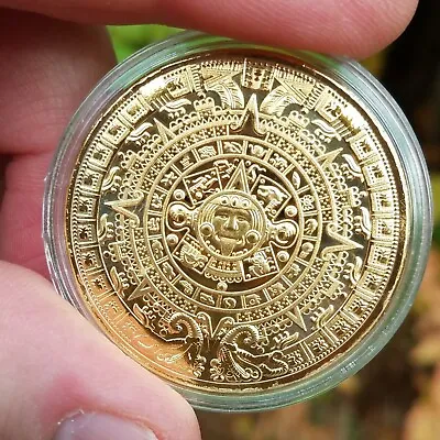 $17 • Buy Aztec Calendar | Aztec Sun Stone | Gold Plated Coin | Mexican Art | 1.57 