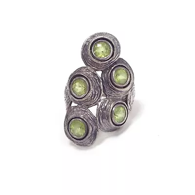 Hagit Gorali HG Signed 925 Sterling Silver Green Peridot 5 Stone Swirl Ring Sz 6 • $42.99