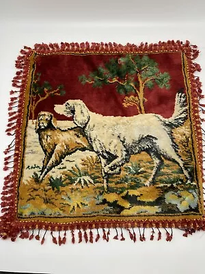 Vintage Italian Tapestry Hunting Dogs Pillow Cover Velvet Tassel Made In Italy • $29.56
