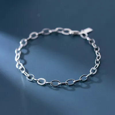 Woman Real S925 Sterling Silver Solid 4mm Rolo Link Chain Bracelet Bangle 9.5'' • $18.50