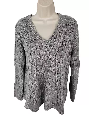 Womens Next Size Small S Grey Casual Cable Knit Winter V Neck Jumper Sweater • £9.99
