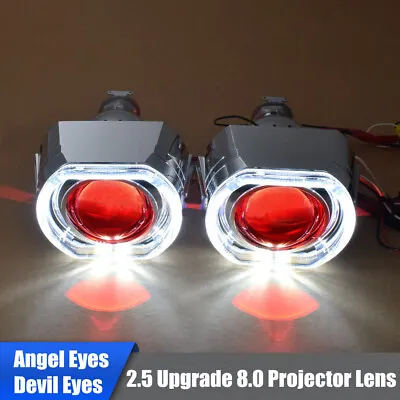 LED DRL Angel Halo Devil Eyes Mini 2.5'' HID Bixenon Projector Lens Upgrade 8.0 • $72.19