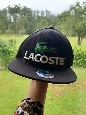 LACOSTE BLACK HAT CAP SNAP BACK 1 ONE SIZE Embroidered Logo W Crocodile • $31.95
