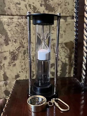 Brass Floating Fluid White Sand Timer 2 Minute With Pure Glass And Gift Compas • $27.43