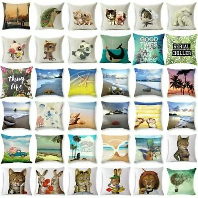 Pillow Case Cotton Linen Animal & Beach Pattern    Cushion Cover • £3.59