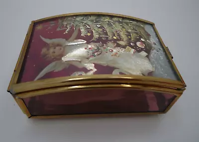 1994 Via Vermont Brass And Glass Angel Glass Trinket Box With Tag E4 • $19.95