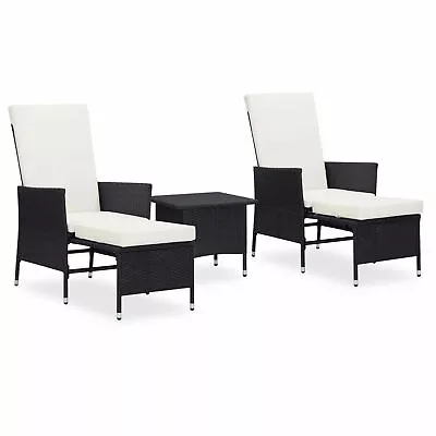 3 Piece Garden  Set With Cushions Poly Rattan Black A6Q2 • $733.99