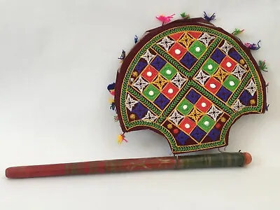 Vintage Hand Fan Rajasthani Art Work Colourful Decorative Wall Decor  • $66.94