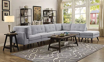 Mid Century Mod Grey Linen-like Modular Sofa Sectional Livingroom Furniture Set • $1499