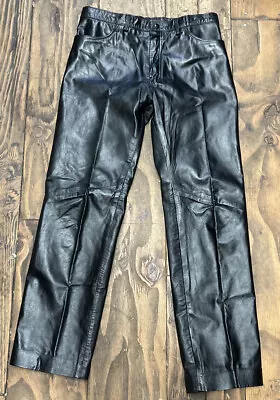 Vintage Leather Motorcycle Pants USA Size 34 Jet Black Talon Zip No Tag • $85