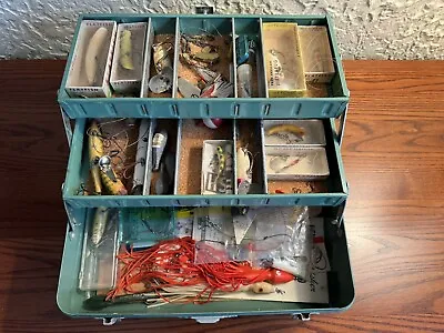 Vintage Simonsen Tackle Box Full Of Vintage Fishing Lures And Accessories • $165