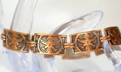 Vintage Solid Copper Link  Bracelet Kachina Dancer / Warrior Native American  • $42