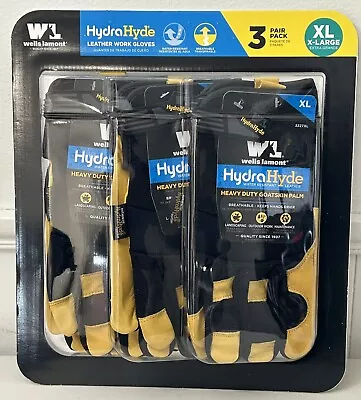 3 Pairs Wells Lamont Men's HydraHyde Leather Work Gloves. Size XL  Heavy Duty. • $33.97